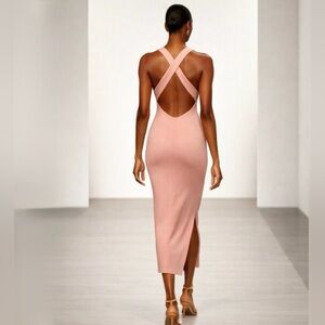 Michael Costello x REVOLVE Cordelia Crisscross Back Midi Dress Blush Pink~XS💛